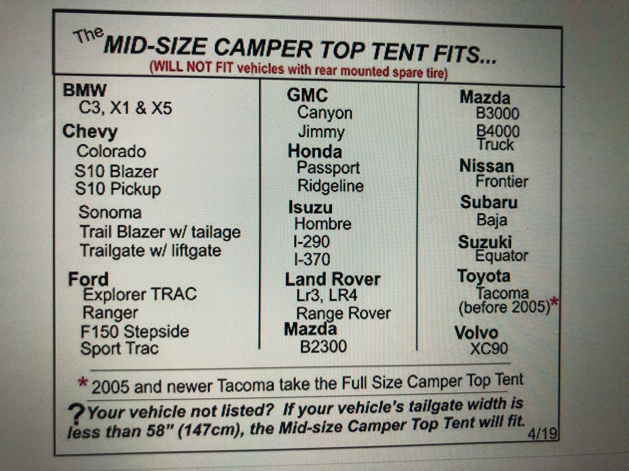 dac inc vehicle tents DAC DA3 MID-SIZE Truck Bed Tent
